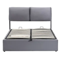 Okwish Lit coffre 140x190 cm - lit double capitonné élégant en velours avec 3 tiroirs et rangement hydraulique - gris - sans matelas Online