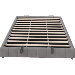 Okwish Lit Coffre 180x200 cm - Lit Double avec Éclairage LED, design Moderne et Espace de Rangement - Sans Matelas, Velours Gris