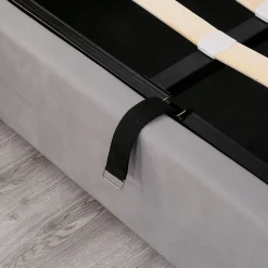 Okwish Lit coffre 140x190 cm - Lit double avec sommier à lattes et coffre hydraulique - Capitonné Velours - Sans Matelas - Gris