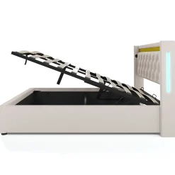 Okwish Lit coffre 160x200 cm - Lit double avec USB Type C et LED - Coton - Sans Matelas - Beige Best