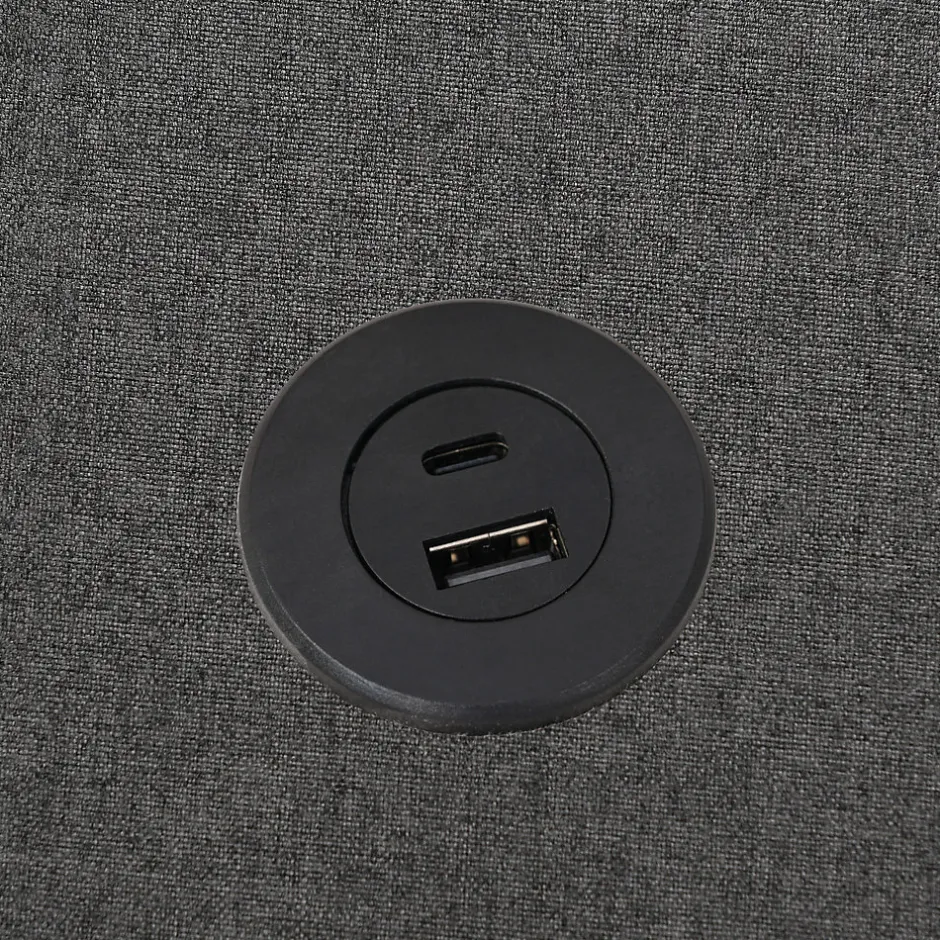 Okwish Lit Coffre 140x200 Cm - Lit Double avec Sommier à Lattes et USB Type C - Coton Bois Métal - Sans Matelas - Gris Sale