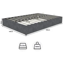Okwish Lit Coffre 140x200 cm - Lit Double pour Adulte/Ado avec Système Hydraulique, Sans Matelas, en Velours Hollandais Gris Hot