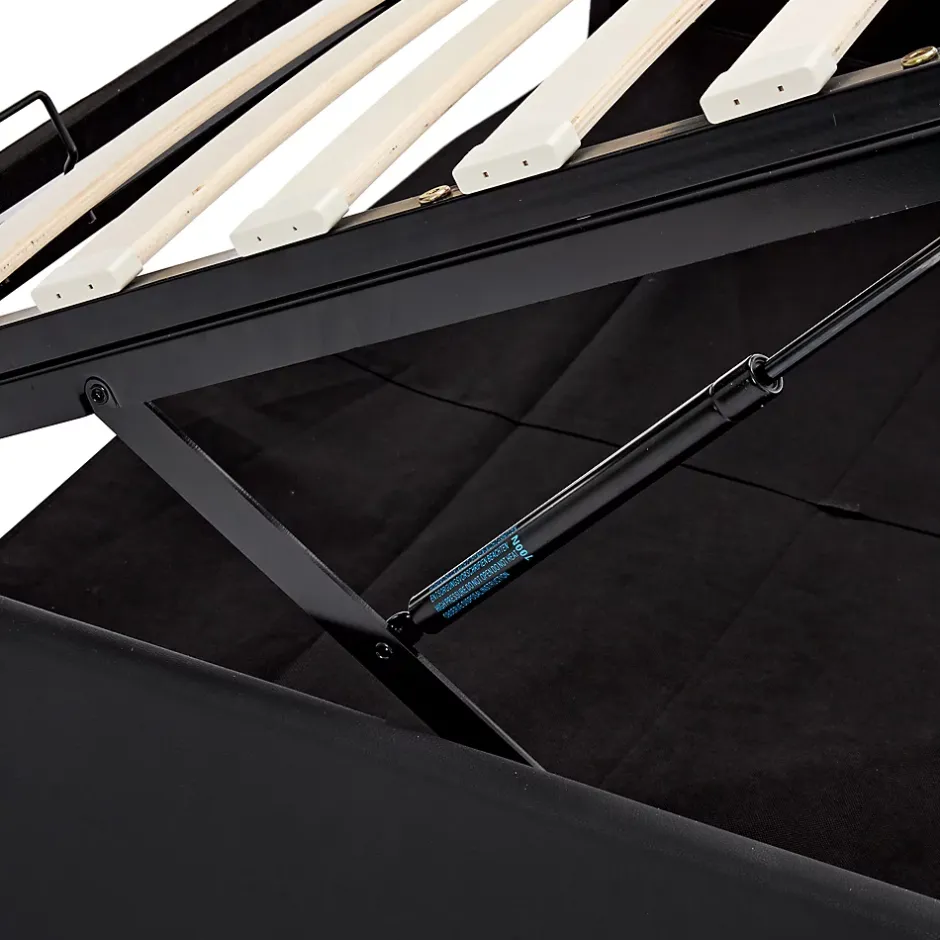 Generique Lit Coffre 140x200 cm - Lit Double Capitonné avec Port USB et Éclairage LED - Similicuir - Noir - Sans Matelas Sale
