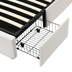 Okwish Lit coffre 140x200 cm - lit double capitonné élégant en velours avec 3 tiroirs et rangement hydraulique - blanc - sans matelas Online