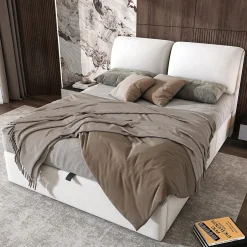 Okwish Lit coffre 140x200 cm - lit double capitonné élégant en velours avec 3 tiroirs et rangement hydraulique - blanc - sans matelas Online