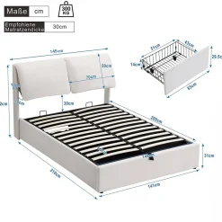Okwish Lit coffre 140x200 cm - lit double capitonné élégant en velours avec 3 tiroirs et rangement hydraulique - blanc - sans matelas Online