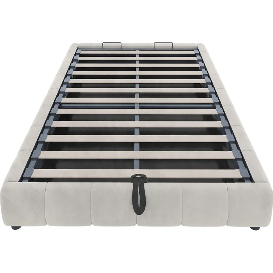 Okwish Lit Coffre 140x200 cm - Lit Double avec Rangement Intégré et Éclairage LED - Sans Matelas, Velours Beige