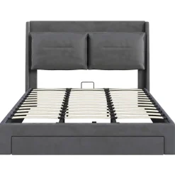 Generique Lit coffre 180x200 cm - Lit Double Capitonné avec Tiroirs et Éclairage LED - Velours - Sans Matelas - Gris Sale