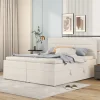 Simple Life Lit coffre 140x200 cm - Lit double avec sommier à lattes et tête de lit - ouverture2 côtés en Lin - Beige
