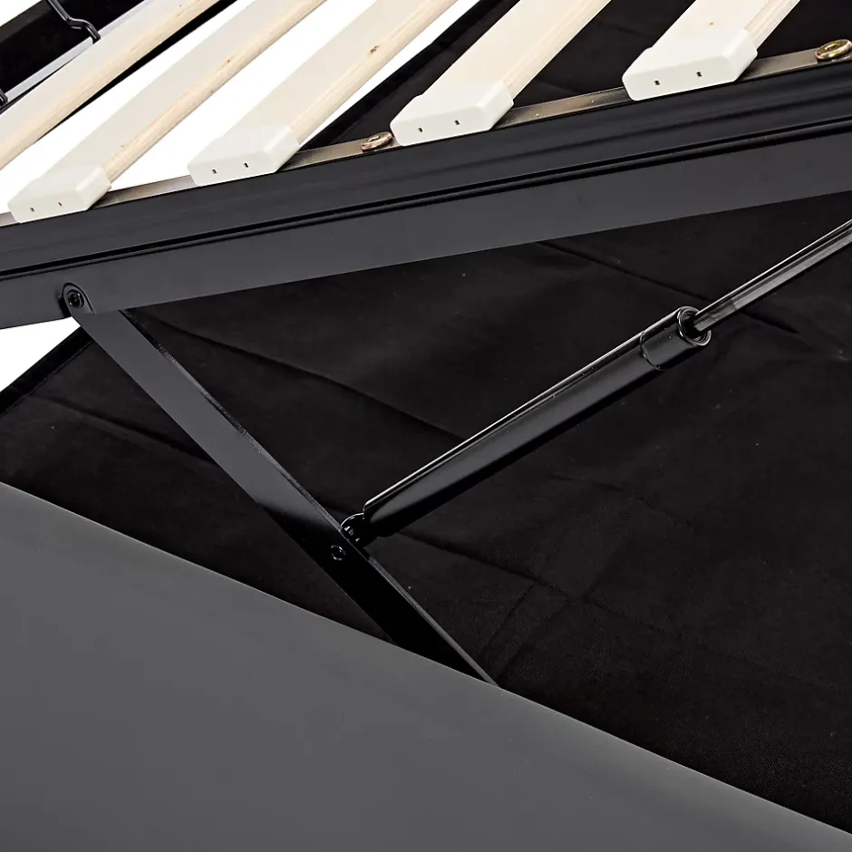 Generique Lit Coffre 140x200 cm - Lit Double Capitonné avec Port USB et Éclairage LED - Similicuir - Gris - Sans Matelas Hot