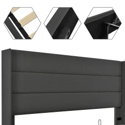 Okwish Lit coffre 160x200 cm - Lit double capitonné avec sommier à lattes - Lin - Matelas Inclus - Gris Hot