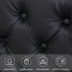 Okwish Lit coffre 180x200 cm - Lit double avec coffre de rangement et éclairage LED - Lit capitonné en cuir PU - Sans matelas - Noir