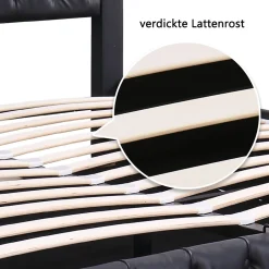 Okwish Lit coffre 180x200 cm - Lit double avec coffre de rangement et éclairage LED - Lit capitonné en cuir PU - Sans matelas - Noir