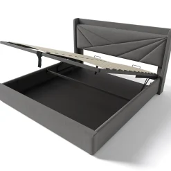 Okwish Lit Coffre 160x200 Cm - Lit Double avec Sommier à Lattes et Port USB - Coton Bois Métal - Sans Matelas - Gris