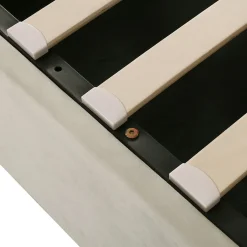 Okwish Lit coffre 140x190 cm - Lit double avec sommier à lattes et coffre hydraulique - Capitonné Velours - Sans Matelas - Beige