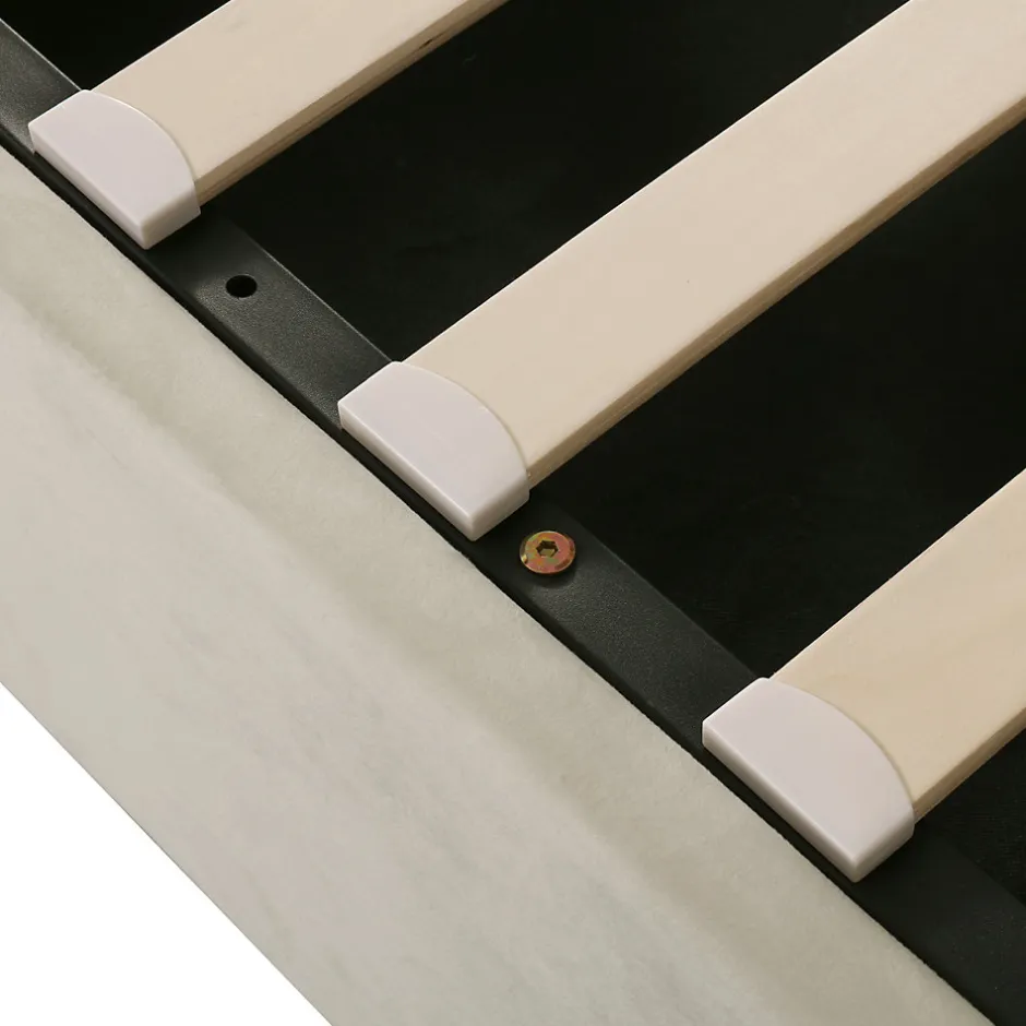 Okwish Lit coffre 140x190 cm - Lit double avec sommier à lattes et coffre hydraulique - Capitonné Velours - Sans Matelas - Beige