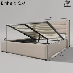 Okwish Lit coffre 160x200 cm - Lit double rembourré Beige avec sommier à lattes - Lin - Sans Matelas
