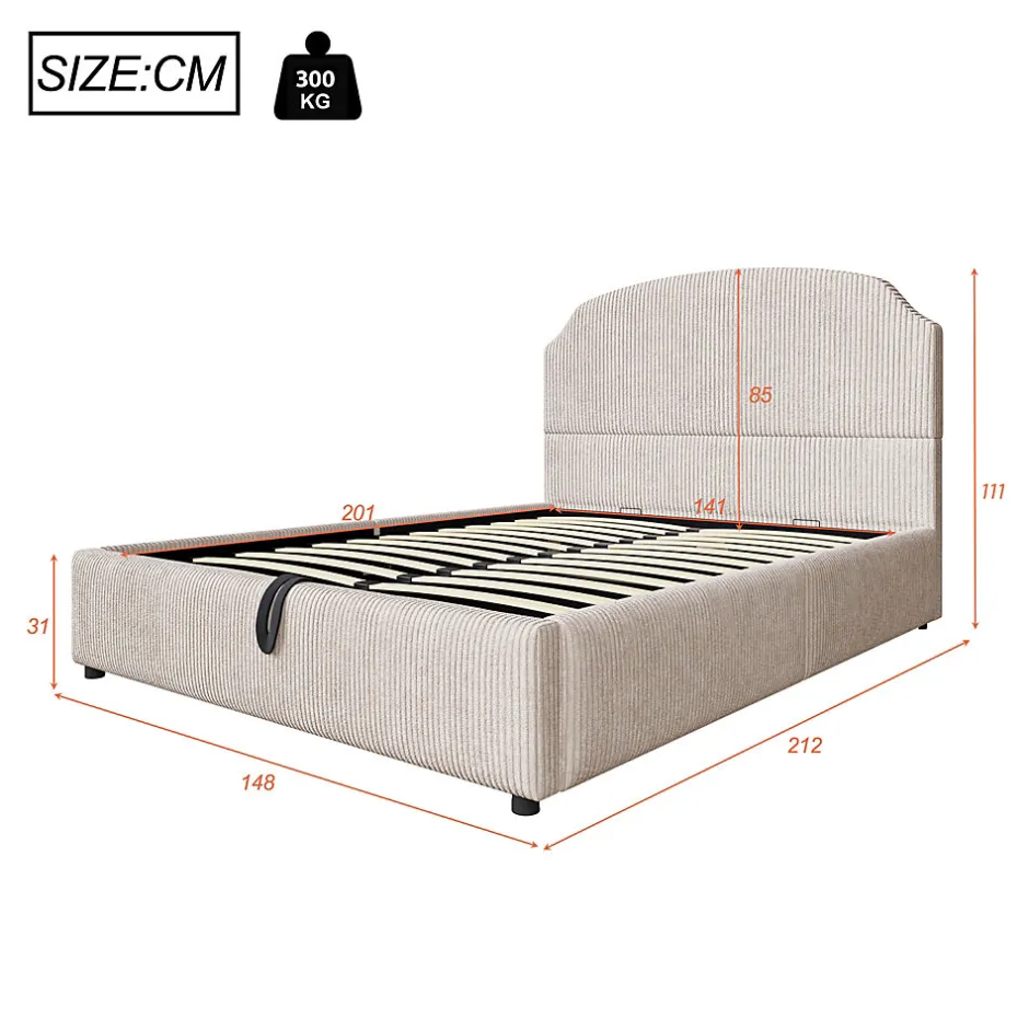 Okwish Lit Coffre 140x200 cm - Lit Double Adulte Capitonné avec Rangement Intégré, sans Matelas - Velours Beige
