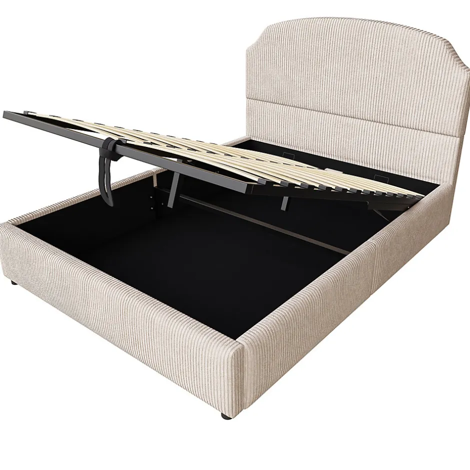 Okwish Lit Coffre 140x200 cm - Lit Double Adulte Capitonné avec Rangement Intégré, sans Matelas - Velours Beige