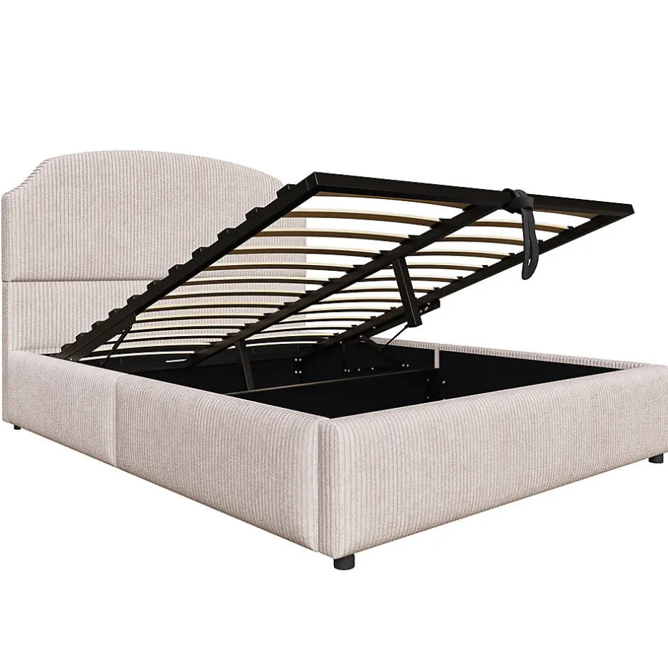 Okwish Lit Coffre 140x200 cm - Lit Double Adulte Capitonné avec Rangement Intégré, sans Matelas - Velours Beige