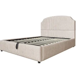 Okwish Lit Coffre 140x200 cm - Lit Double Adulte Capitonné avec Rangement Intégré, sans Matelas - Velours Beige