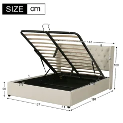 Okwish Lit coffre 180x200 cm - Lit double avec sommier à lattes et coffre hydraulique - Velours - Sans Matelas - Beige Sale