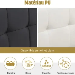 Okwish Lit Coffre 140x190 cm - Lit Double Capitonné avec Tête de Lit et Rangement Caché - PU - Sans Matelas - Blanc