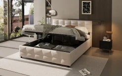 Okwish Lit Coffre 180x200 cm - Lit Hydraulique avec Rangement Sous Le Lit et Sommier À Lattes, Velours Beige, Sans Matelas Hot