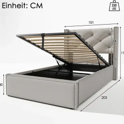 Okwish Lit coffre 90x200 cm - Lit simple capitonné avec sommier métallique - Bois massif + Métal - avec Matelas - Gris clair