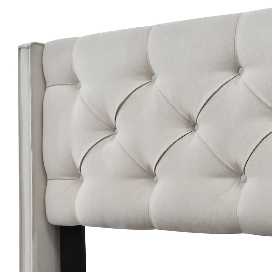 Okwish Lit coffre 90x200 cm - Lit simple capitonné avec sommier métallique - Bois massif + Métal - avec Matelas - Gris clair