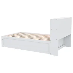 Okwish Lit Coffre 90x200 cm - Lit Simple avec Rangement, Tiroirs et Prises USB, Bois de Pin et MDF, Blanc - Sans Matelas