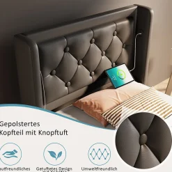 Generique Lit coffre 90x200 cm - Lit simple rembourré avec USB Type-C et LED - PU - Sans Matelas - Noir