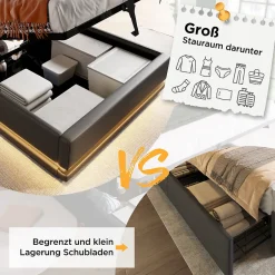 Okwish Lit coffre 90x200 cm - Lit simple rembourré avec USB Type-C et LED - PU - Matelas Inclus - Noir