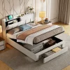Simple Life Lit coffre 140x200 cm avec LED, sommier à lattes, USB Type-C, capitonné velours blanc