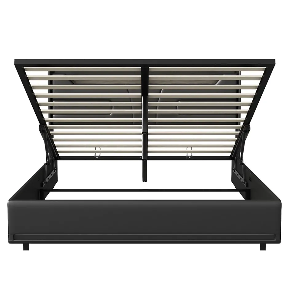 Simple Life Lit Coffre 140x200 cm, avec LED et USB, Lit Double Rembourre, avec Rangement, Tete de Lit, PU, Noir New