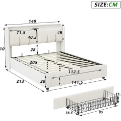 Simple Life Lit coffre 140x200 cm avec LED, sommier à lattes, USB Type-C, capitonné velours blanc Online