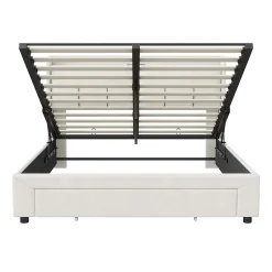 Simple Life Lit coffre 140x200 cm avec LED, sommier à lattes, USB Type-C, capitonné velours blanc Online