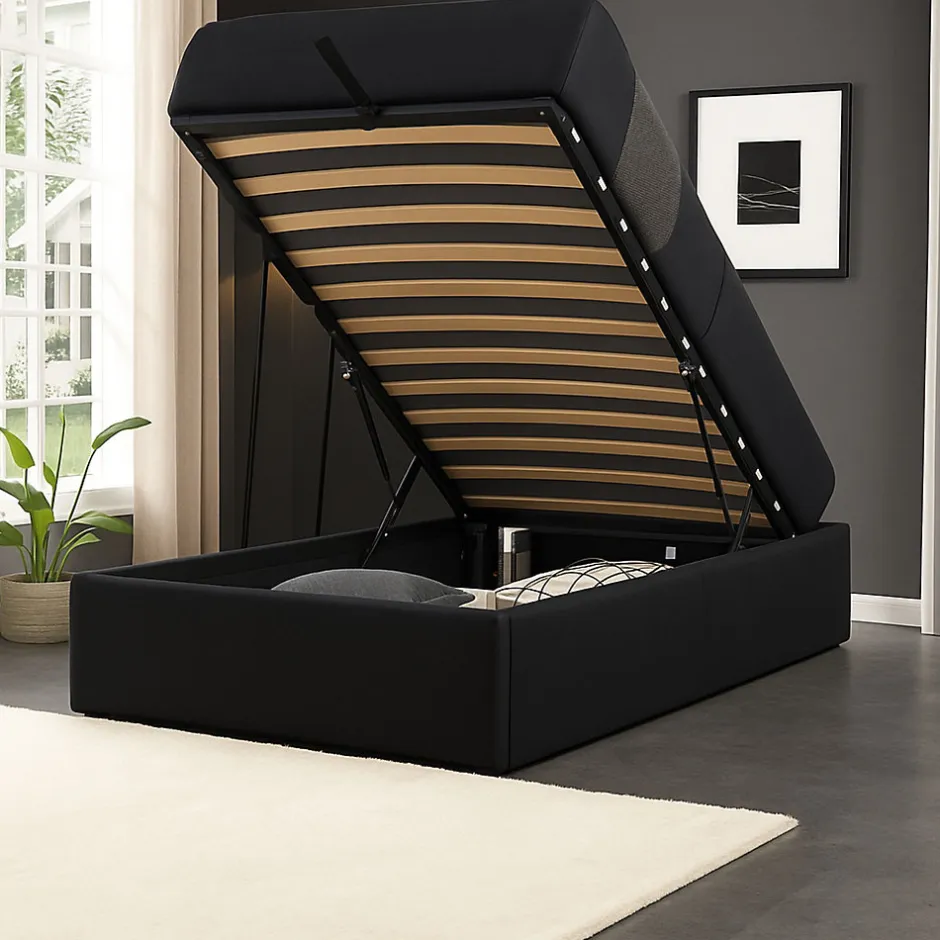 King Of Dreams Lit coffre 90x200 cm avec pieds et 12 lattes - montage rapide et facile - design contemporain - espace de rangement optimal -
