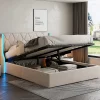Simple Life Lit Coffre 140x200 cm avec Rangement et LED, Cadre de lit avec Sommier à Lattes, Velours, Beige