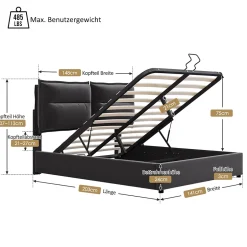 Okwish Lit Coffre 140x200 cm avec Rangement, Lit Double Adulte avec Tête Réglable et Sommier en Velours - Noir, Sans Matelas Online