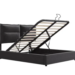 Okwish Lit Coffre 140x200 cm avec Rangement, Lit Double Adulte avec Tête Réglable et Sommier en Velours - Noir, Sans Matelas Online
