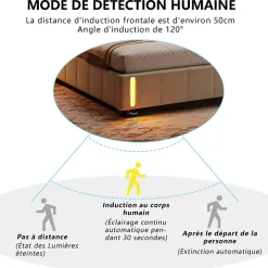 Simple Life Lit coffre 140x200 cm avec rangement, capitonné velours beige, sommier LED, lattes Sale