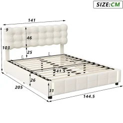 Simple Life Lit coffre 140x200 cm avec rangement, capitonné velours beige, sommier LED, lattes Sale