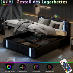 Simple Life Lit Coffre 160x200 cm avec USB et Type-C,LED,Lit Capitonné avec Rangement,hydraulique lit, PU