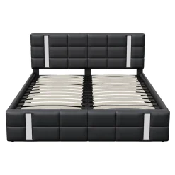 Simple Life Lit Coffre 160x200 cm avec USB et Type-C,LED,Lit Capitonné avec Rangement,hydraulique lit, PU