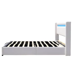 King Of Dreams Lit coffre 120x190 cm blanc - tête de lit LED - 12 lattes - montage rapide - design moderne -