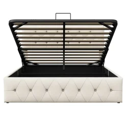 Simple Life Lit Coffre 160x200 Cm, Cadre De Lit Avec Tête De Lit Et Sommier à Lattes, Velours, Beige Discount