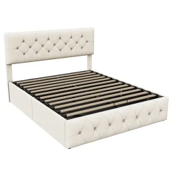 Simple Life Lit Coffre 160x200 Cm, Cadre De Lit Avec Tête De Lit Et Sommier à Lattes, Velours, Beige Discount