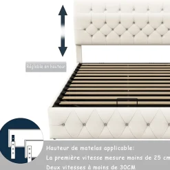 Simple Life Lit Coffre 160x200 Cm, Cadre De Lit Avec Tête De Lit Et Sommier à Lattes, Velours, Beige Discount