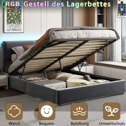 Simple Life Lit coffre 160x200 cm, capitonné, rangement, sommier à lattes, tête de lit, velours beige (2 personnes). Hot